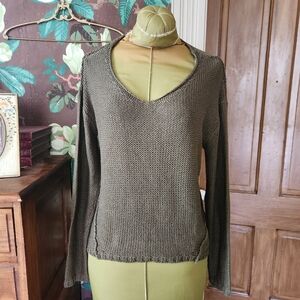RDI Olive Green V-Neck Sweater With Elbow Pads